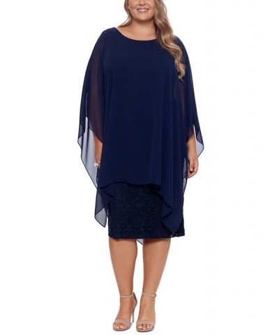 Plus Size Chiffon-Overlay Sequin Lace Dress Navy $93.89 Dresses