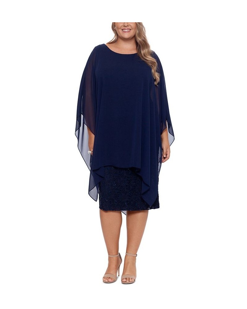 Plus Size Chiffon-Overlay Sequin Lace Dress Navy $93.89 Dresses