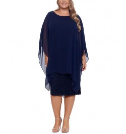 Plus Size Chiffon-Overlay Sequin Lace Dress Navy $93.89 Dresses