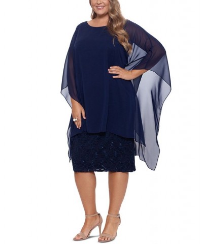 Plus Size Chiffon-Overlay Sequin Lace Dress Navy $93.89 Dresses