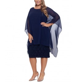 Plus Size Chiffon-Overlay Sequin Lace Dress Navy $93.89 Dresses