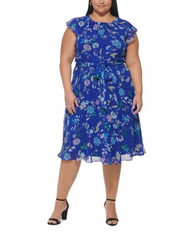 Plus Size Floral-Print Flutter-Sleeve Midi Dress Cobalt Multi $33.12 Dresses