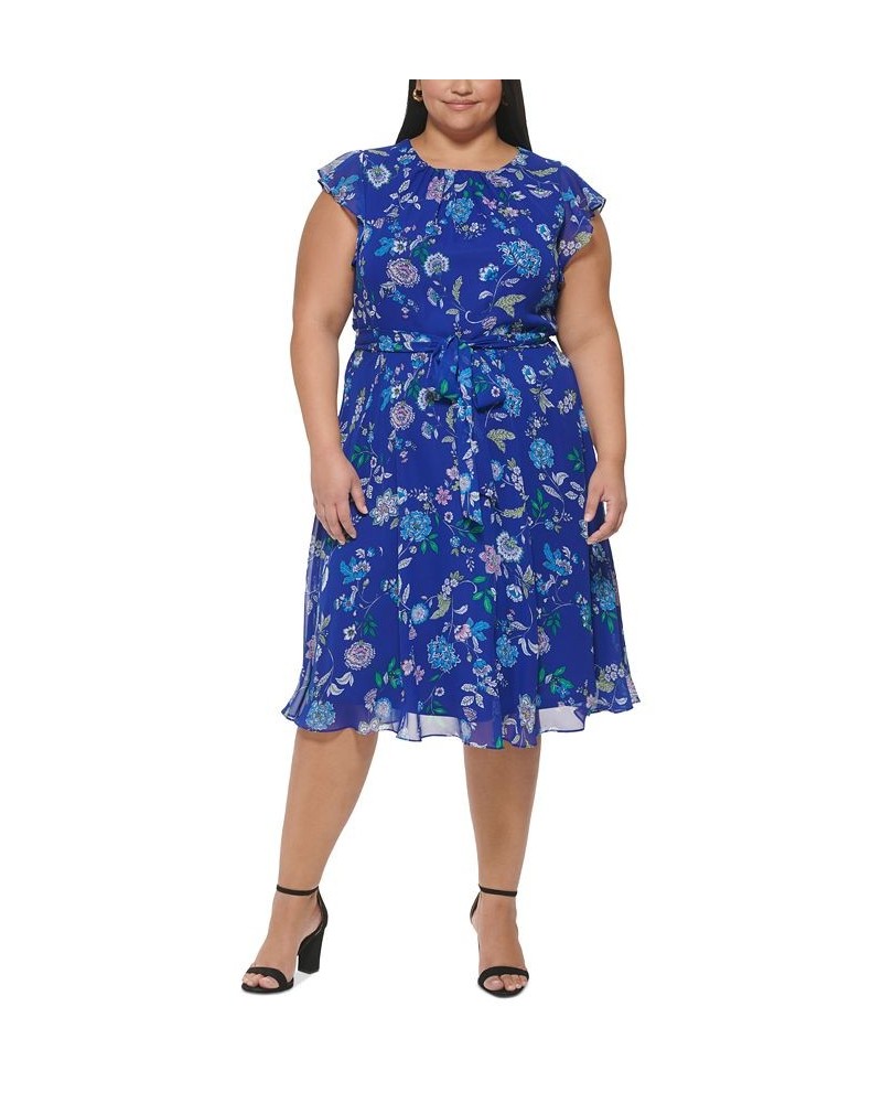 Plus Size Floral-Print Flutter-Sleeve Midi Dress Cobalt Multi $33.12 Dresses