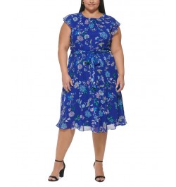 Plus Size Floral-Print Flutter-Sleeve Midi Dress Cobalt Multi $33.12 Dresses