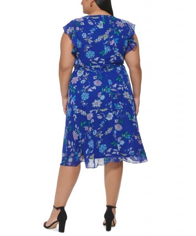 Plus Size Floral-Print Flutter-Sleeve Midi Dress Cobalt Multi $33.12 Dresses