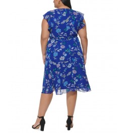 Plus Size Floral-Print Flutter-Sleeve Midi Dress Cobalt Multi $33.12 Dresses