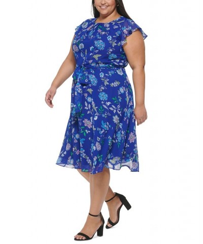 Plus Size Floral-Print Flutter-Sleeve Midi Dress Cobalt Multi $33.12 Dresses