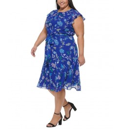 Plus Size Floral-Print Flutter-Sleeve Midi Dress Cobalt Multi $33.12 Dresses