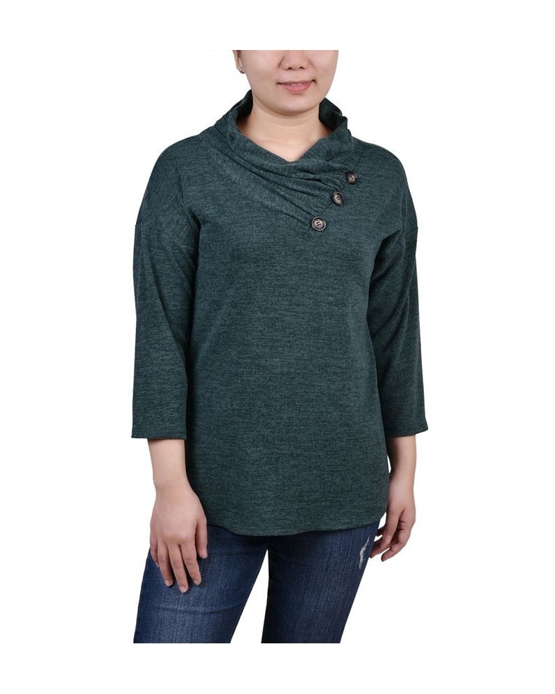 Women's 3/4 Sleeve Crossover Cowl Neck Top Green $13.44 Tops