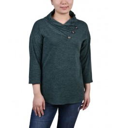 Women's 3/4 Sleeve Crossover Cowl Neck Top Green $13.44 Tops