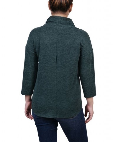 Women's 3/4 Sleeve Crossover Cowl Neck Top Green $13.44 Tops