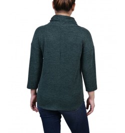 Women's 3/4 Sleeve Crossover Cowl Neck Top Green $13.44 Tops