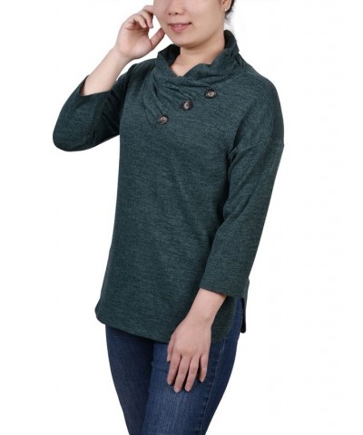 Women's 3/4 Sleeve Crossover Cowl Neck Top Green $13.44 Tops