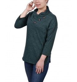 Women's 3/4 Sleeve Crossover Cowl Neck Top Green $13.44 Tops