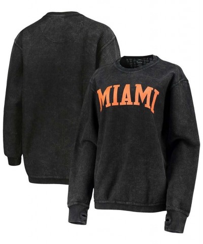 Women's Black Miami Hurricanes Comfy Cord Vintage-Like Wash Basic Arch Pullover Sweatshirt Black $38.40 Sweatshirts
