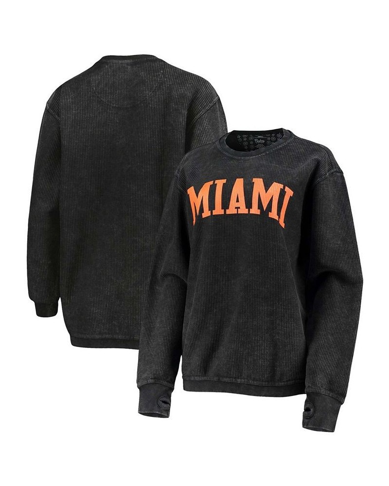 Women's Black Miami Hurricanes Comfy Cord Vintage-Like Wash Basic Arch Pullover Sweatshirt Black $38.40 Sweatshirts