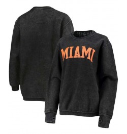 Women's Black Miami Hurricanes Comfy Cord Vintage-Like Wash Basic Arch Pullover Sweatshirt Black $38.40 Sweatshirts