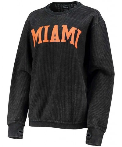 Women's Black Miami Hurricanes Comfy Cord Vintage-Like Wash Basic Arch Pullover Sweatshirt Black $38.40 Sweatshirts