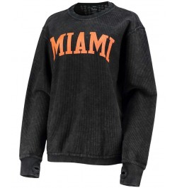 Women's Black Miami Hurricanes Comfy Cord Vintage-Like Wash Basic Arch Pullover Sweatshirt Black $38.40 Sweatshirts