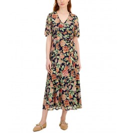 Petite Paisley-Print Flutter-Sleeve Maxi Dress Evening Blue Combo $33.97 Dresses