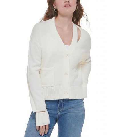 Women's Cutout V-Neck Cardigan White $29.43 Sweaters
