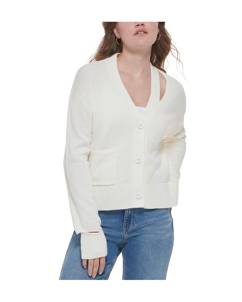 Women's Cutout V-Neck Cardigan White $29.43 Sweaters