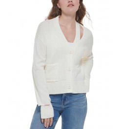 Women's Cutout V-Neck Cardigan White $29.43 Sweaters