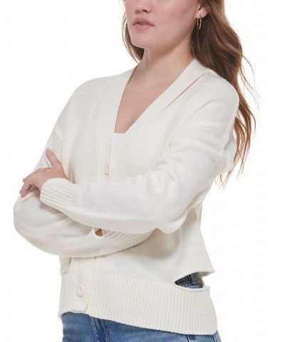 Women's Cutout V-Neck Cardigan White $29.43 Sweaters