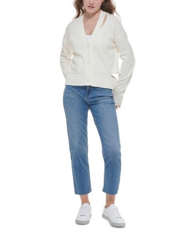 Women's Cutout V-Neck Cardigan White $29.43 Sweaters