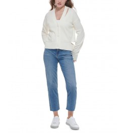 Women's Cutout V-Neck Cardigan White $29.43 Sweaters