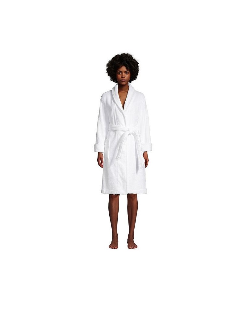 Women's Cotton Terry Knee Length Spa Bath Robe White $51.97 Sleepwear