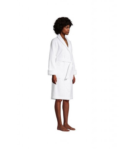 Women's Cotton Terry Knee Length Spa Bath Robe White $51.97 Sleepwear