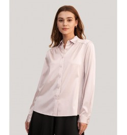 Women's Long Sleeves Collared Silk Blouse Pink $43.09 Tops