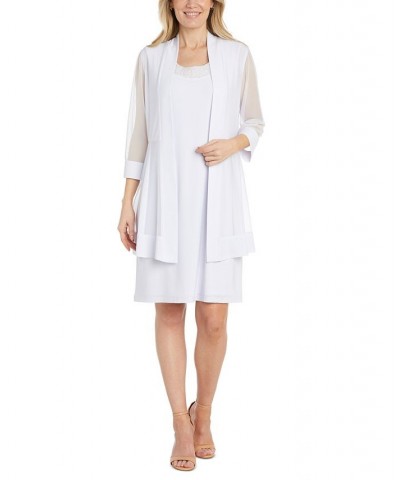 Women's Mesh Jacket & Beaded-Neck Dress White $51.23 Dresses