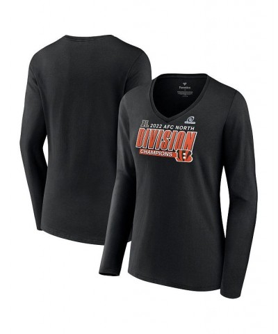 Women's 2022 AFC North Division Champions Divide and Conquer Long Sleeve V-Neck T-shirt Black $29.49 Tops