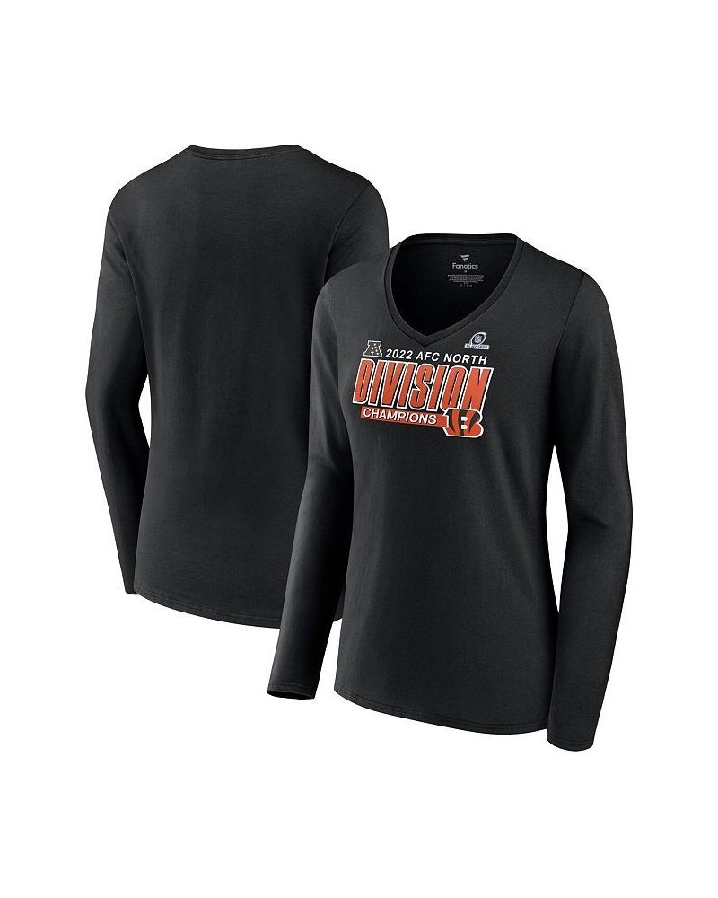 Women's 2022 AFC North Division Champions Divide and Conquer Long Sleeve V-Neck T-shirt Black $29.49 Tops