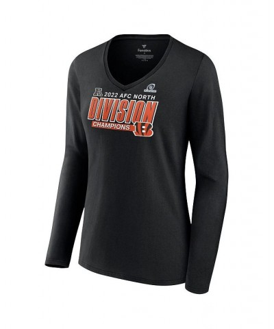 Women's 2022 AFC North Division Champions Divide and Conquer Long Sleeve V-Neck T-shirt Black $29.49 Tops