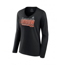 Women's 2022 AFC North Division Champions Divide and Conquer Long Sleeve V-Neck T-shirt Black $29.49 Tops