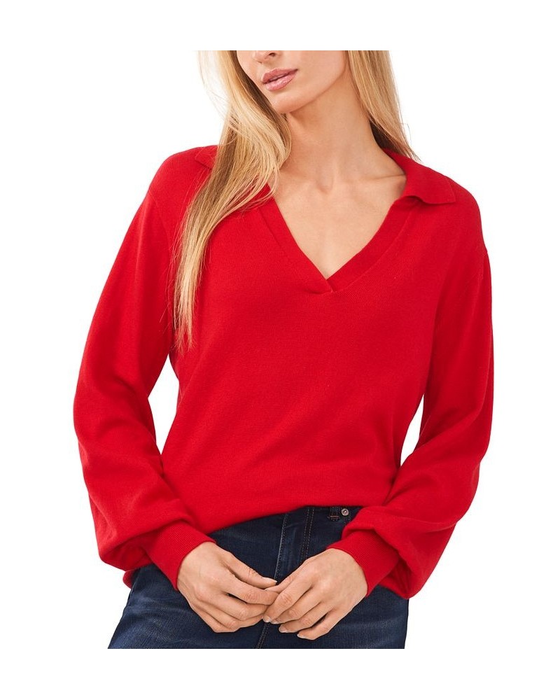 Women's Polo V-Neck Sweater Rich Black $17.15 Sweaters