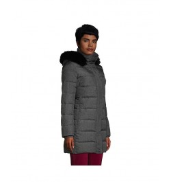 Women's Tall Winter Long Down Coat with Faux Fur Hood Brown $92.48 Coats