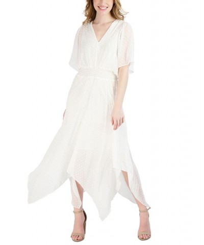 Petite V-Neck Chiffon Short-Sleeve Fit & Flare Dress White $48.95 Dresses