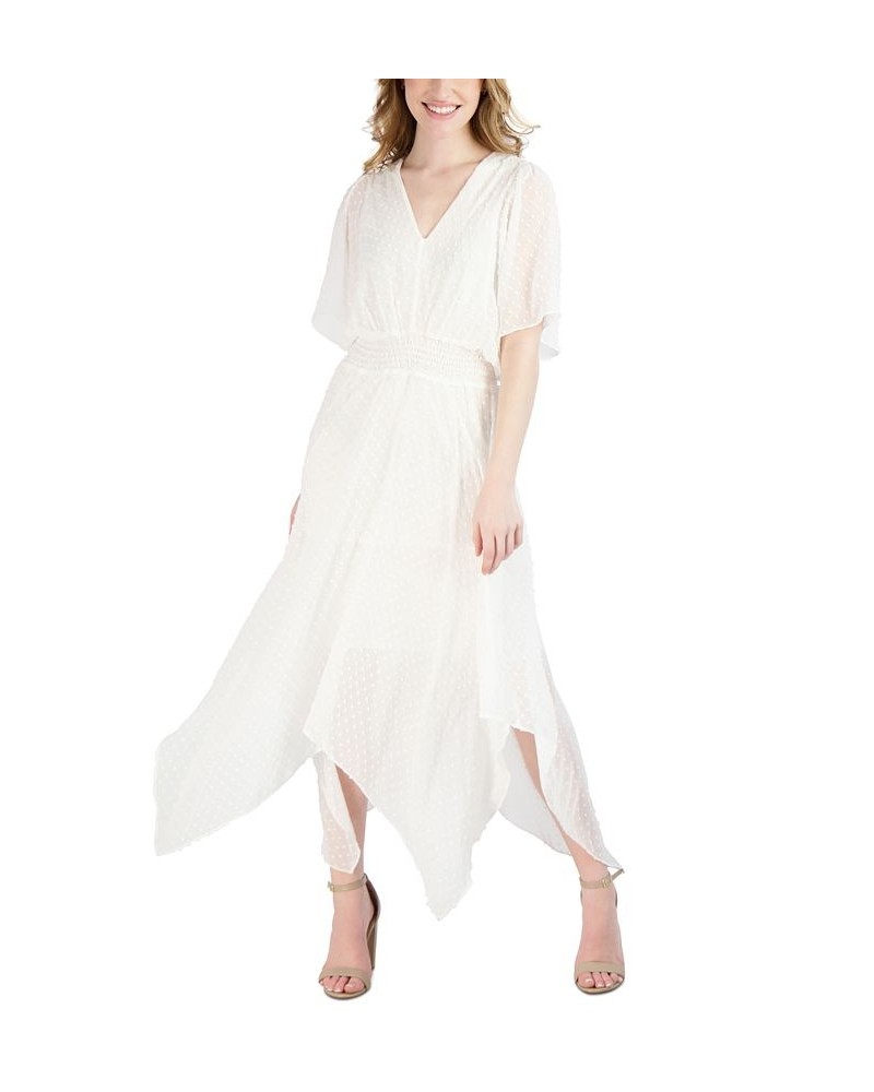 Petite V-Neck Chiffon Short-Sleeve Fit & Flare Dress White $48.95 Dresses