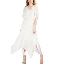 Petite V-Neck Chiffon Short-Sleeve Fit & Flare Dress White $48.95 Dresses