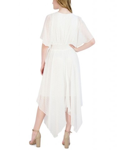 Petite V-Neck Chiffon Short-Sleeve Fit & Flare Dress White $48.95 Dresses