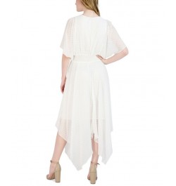 Petite V-Neck Chiffon Short-Sleeve Fit & Flare Dress White $48.95 Dresses