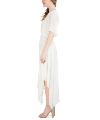 Petite V-Neck Chiffon Short-Sleeve Fit & Flare Dress White $48.95 Dresses