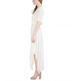 Petite V-Neck Chiffon Short-Sleeve Fit & Flare Dress White $48.95 Dresses