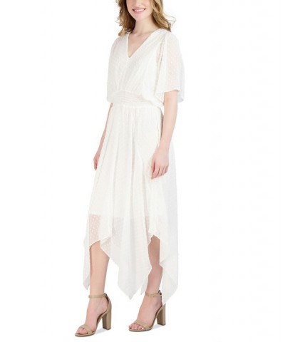 Petite V-Neck Chiffon Short-Sleeve Fit & Flare Dress White $48.95 Dresses