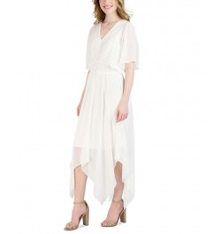 Petite V-Neck Chiffon Short-Sleeve Fit & Flare Dress White $48.95 Dresses