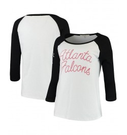 Women's White and Black Atlanta Falcons Retro Script Raglan 3/4-Sleeve T-shirt White, Black $20.50 Tops